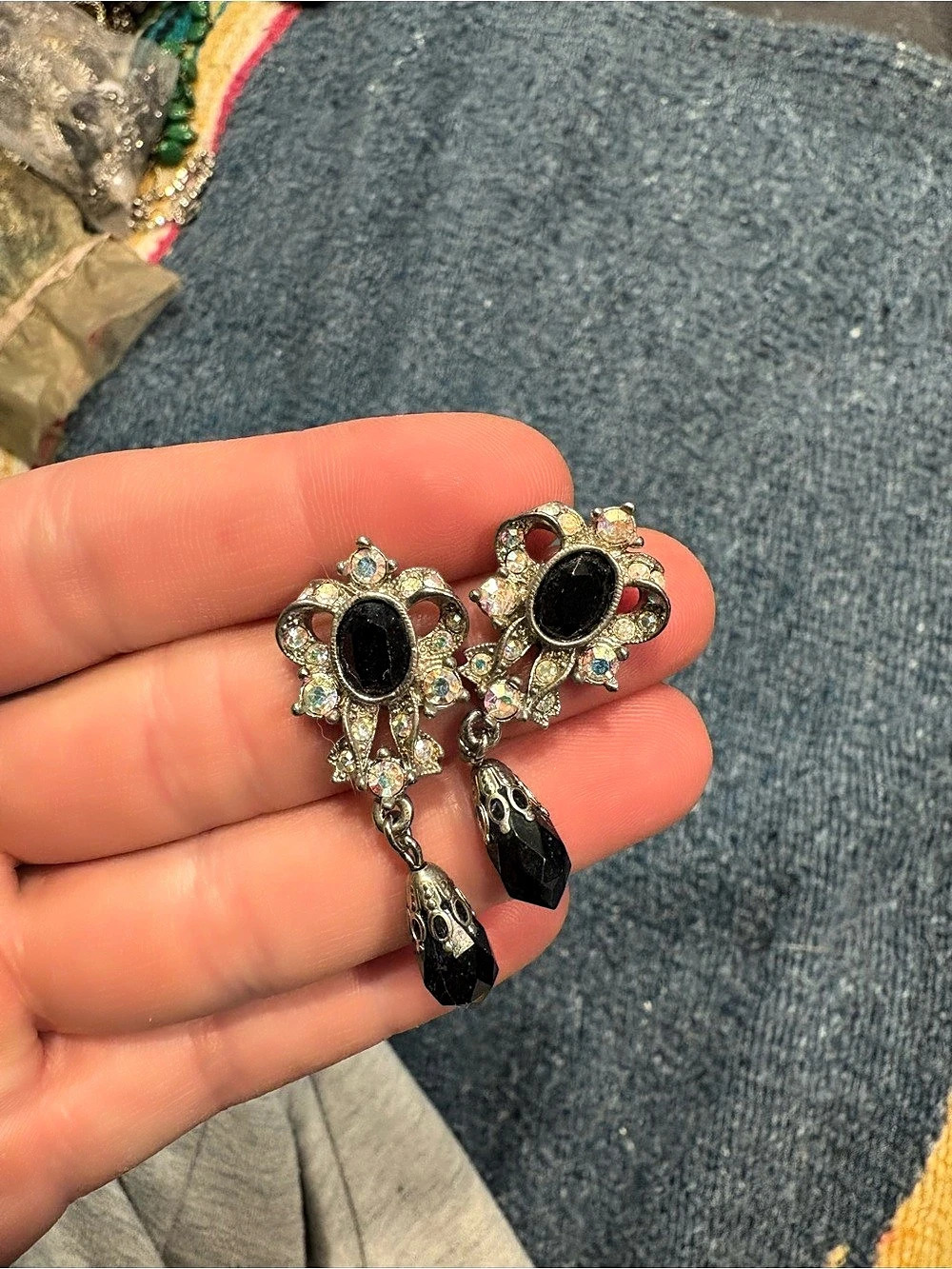 Ornate Black & Silver Drop Earrings